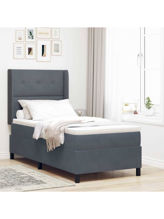 Led box spring gulta ar matraci tumši pelēka 100 x 200 cm samts