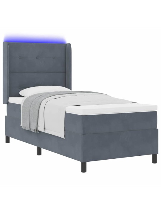 Led box spring gulta ar matraci tumši pelēka 100 x 200 cm samts