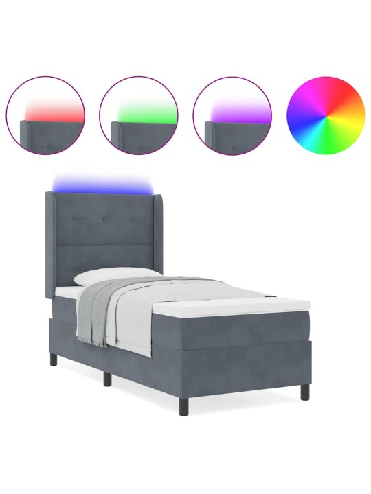 Led box spring gulta ar matraci tumši pelēka 100 x 200 cm samts