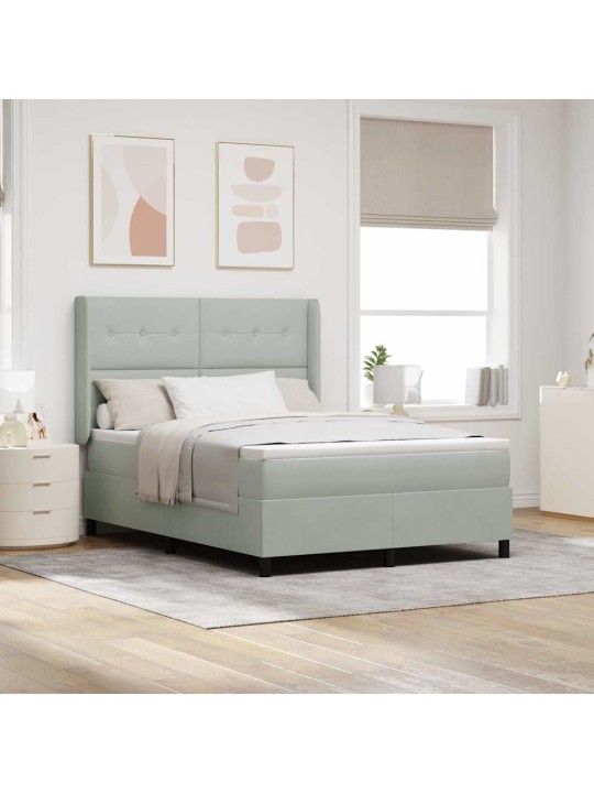 Led box spring gulta ar matraci gaiši pelēks 140 x 190 cm samts
