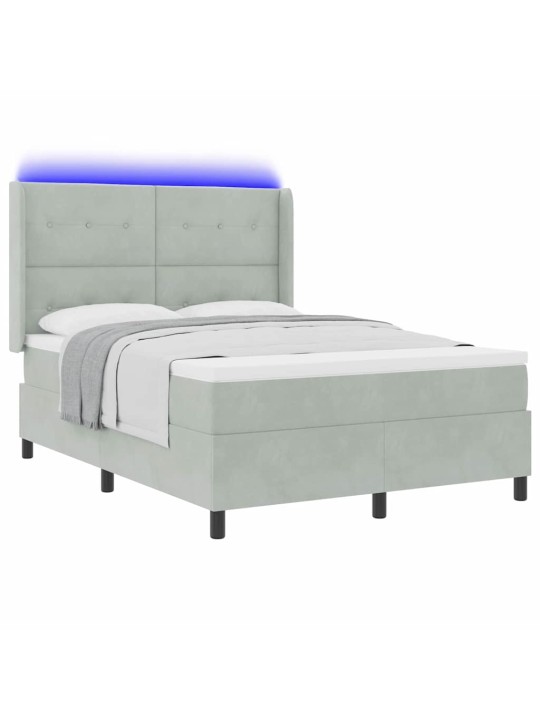 Led box spring gulta ar matraci gaiši pelēks 140 x 190 cm samts