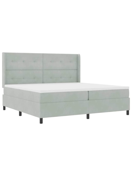 Led box spring gulta ar matraci gaiši pelēka 200 x 200 cm samts