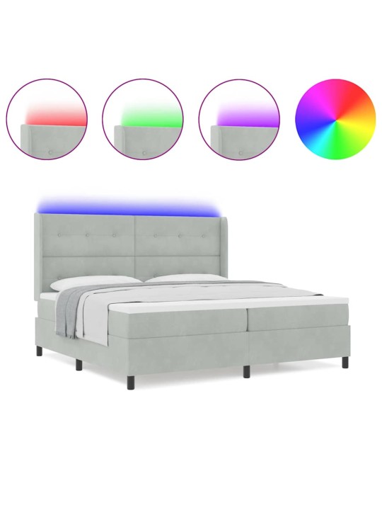Led box spring gulta ar matraci gaiši pelēka 200 x 200 cm samts