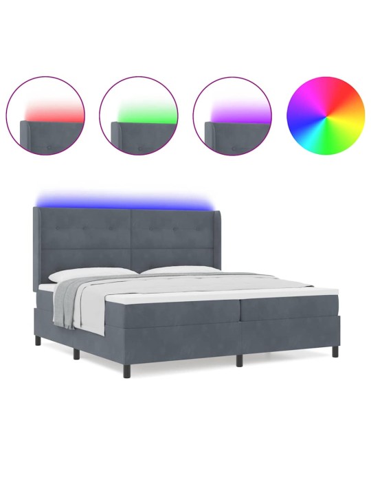 Led box spring gulta ar matraci tumši pelēks 200 x 200 cm samts
