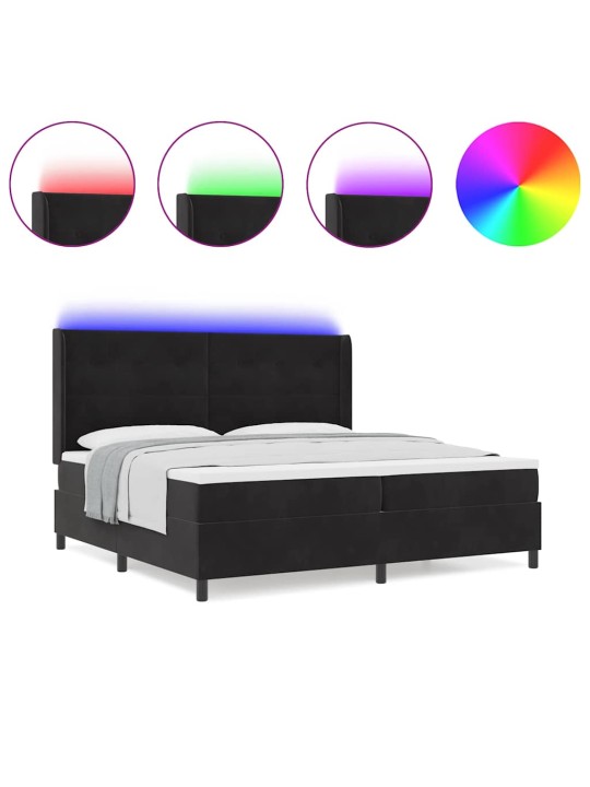 Led box spring gulta ar matraci melna 200 x 200 cm samts