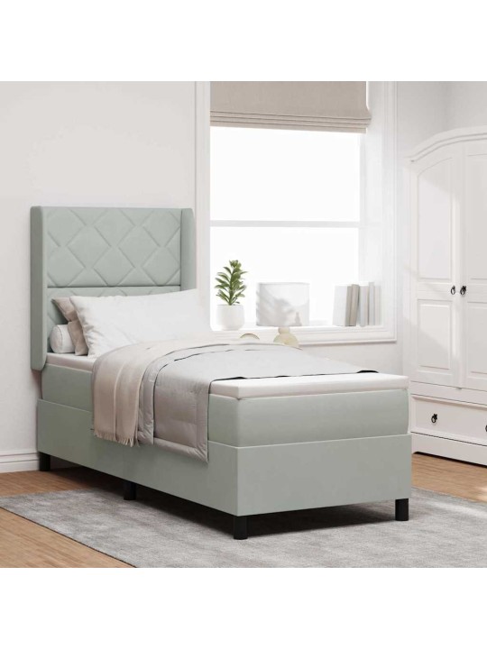 Led box spring gulta ar matraci gaiši pelēks 80 x 200 cm samts