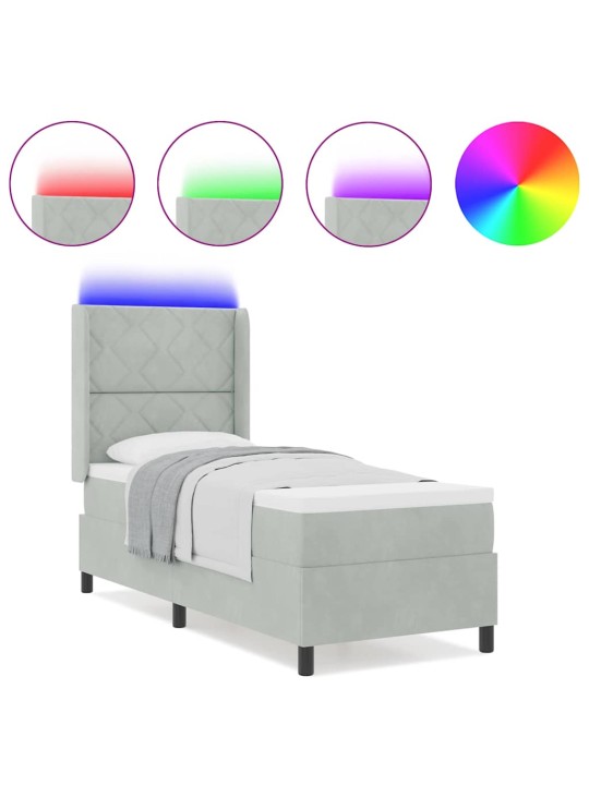 Led box spring gulta ar matraci gaiši pelēks 80 x 200 cm samts