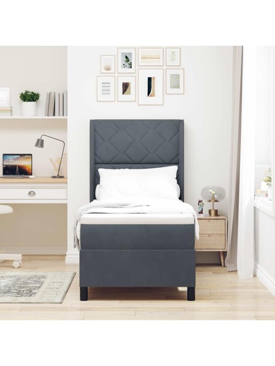 Led box spring gulta ar matraci tumši pelēka 80 x 200 cm samts