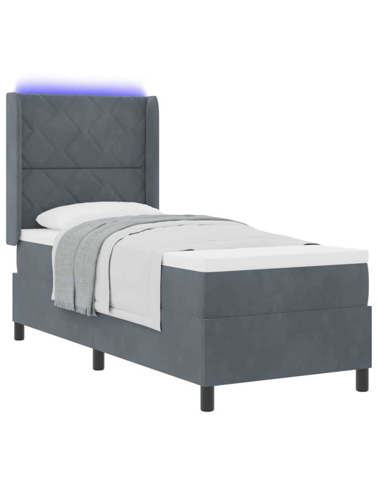 Led box spring gulta ar matraci tumši pelēka 80 x 200 cm samts