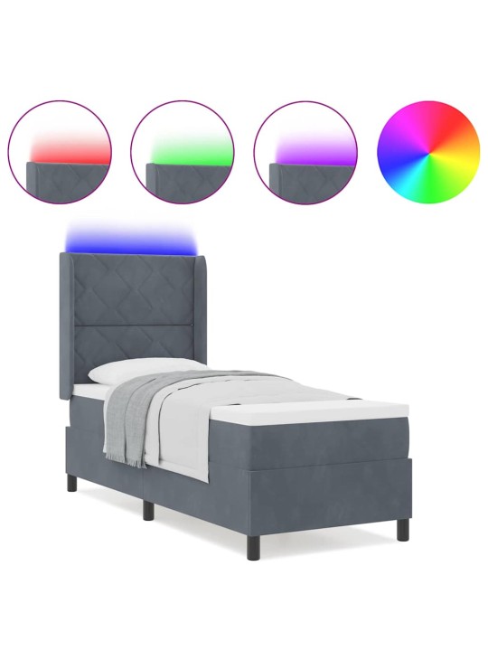 Led box spring gulta ar matraci tumši pelēka 80 x 200 cm samts