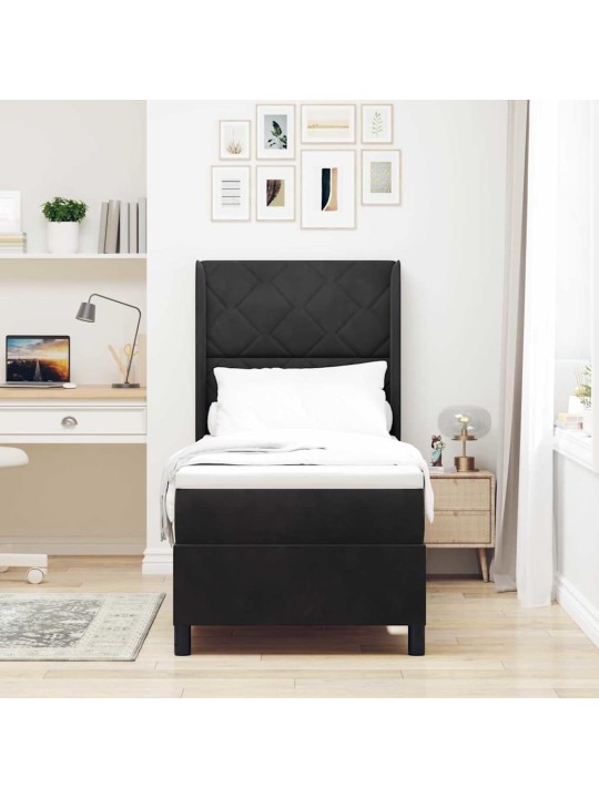 Led box spring gulta ar matraci manuāls melna 80 x 200 cm samts
