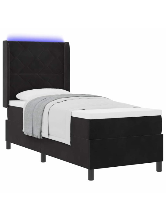 Led box spring gulta ar matraci manuāls melna 80 x 200 cm samts