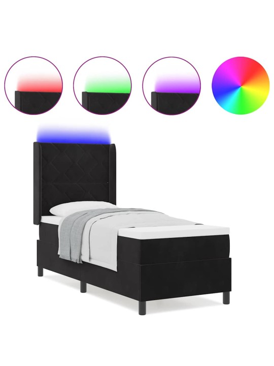 Led box spring gulta ar matraci manuāls melna 80 x 200 cm samts