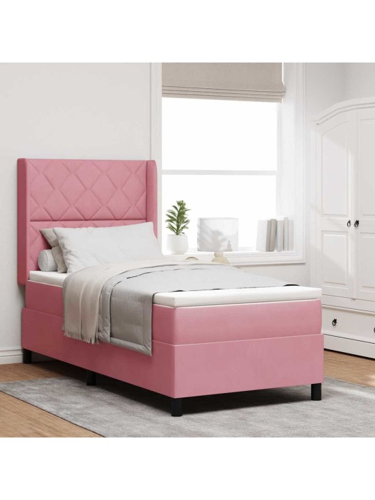 Led box spring gulta ar matraci manuāls rozā 90 x 190 cm samts