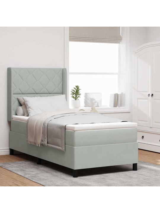 Led box spring gulta ar matraci gaiši pelēka 100 x 200 cm samts