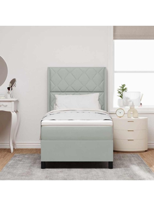 Led box spring gulta ar matraci gaiši pelēka 100 x 200 cm samts