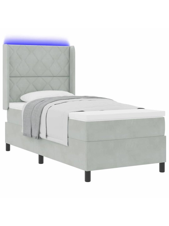 Led box spring gulta ar matraci gaiši pelēka 100 x 200 cm samts