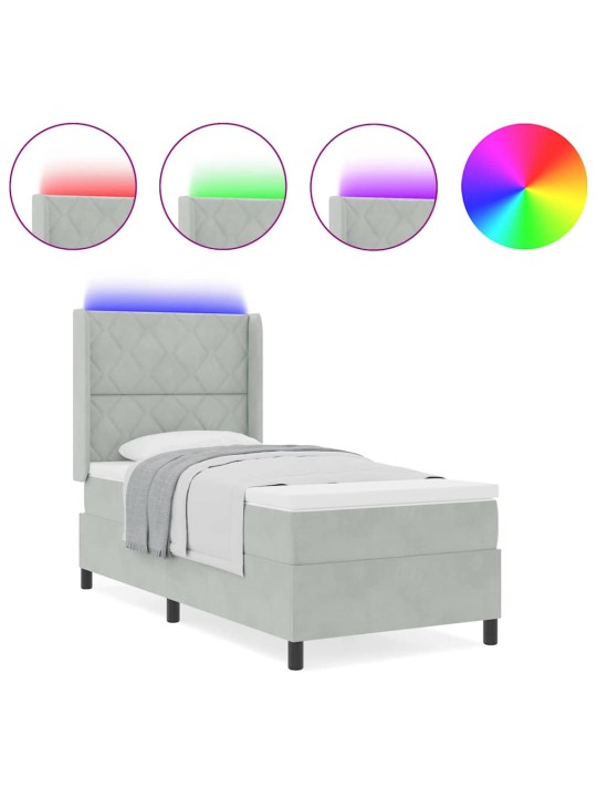 Led box spring gulta ar matraci gaiši pelēka 100 x 200 cm samts