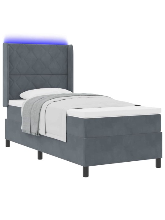 Led box spring gulta ar matraci tumši pelēka 100 x 200 cm samts