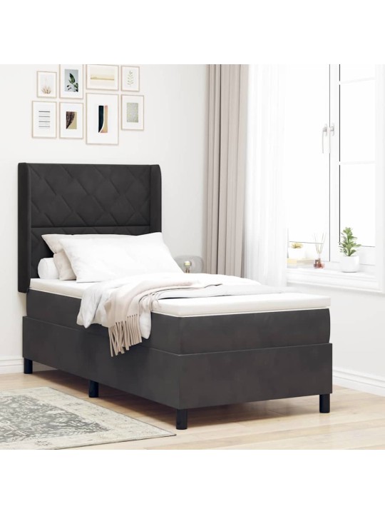 Led box spring gulta ar matraci melna 100 x 200 cm samts