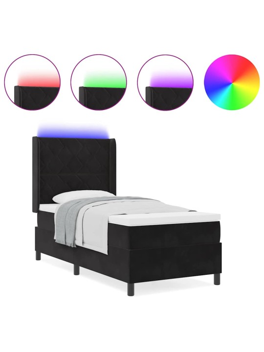 Led box spring gulta ar matraci melna 100 x 200 cm samts