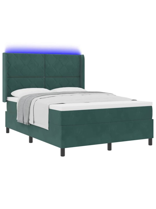 Led box spring gulta ar matraci manuāls zaļa 140 x 190 cm samts