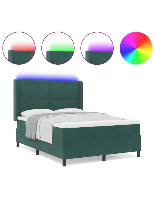 Led box spring gulta ar matraci manuāls zaļa 140 x 190 cm samts