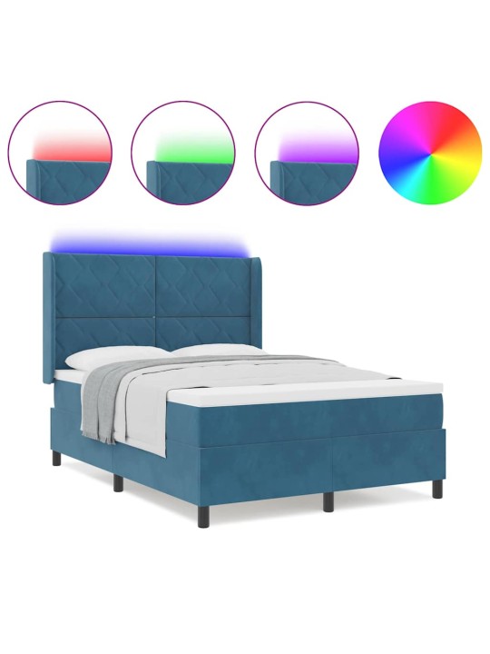 Led box spring gulta ar matraci manuāls zila 140 x 190 cm samts
