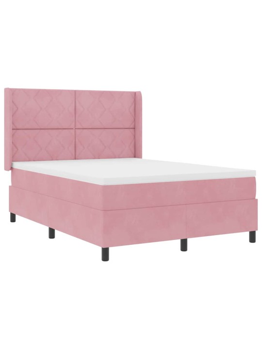 Led box spring gulta ar matraci manuāls rozā 140 x 190 cm samts