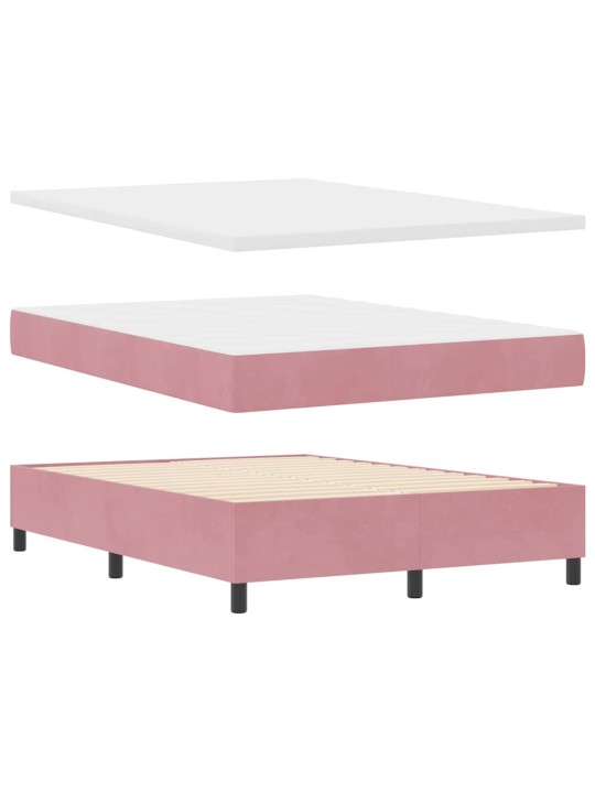 Led box spring gulta ar matraci manuāls rozā 140 x 190 cm samts