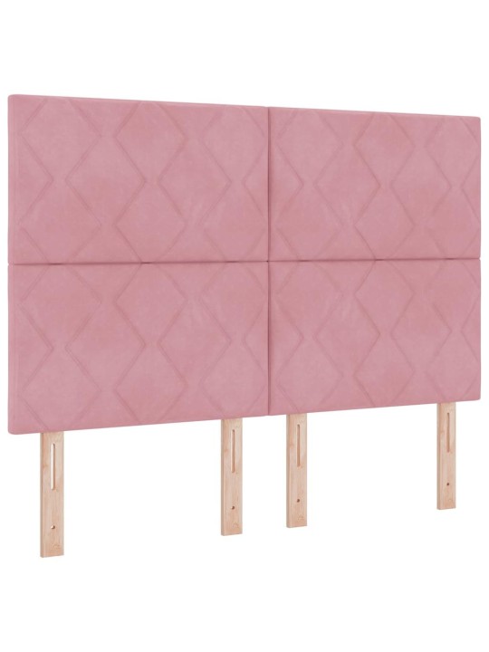 Led box spring gulta ar matraci manuāls rozā 140 x 190 cm samts