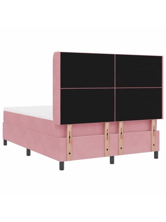 Led box spring gulta ar matraci manuāls rozā 140 x 190 cm samts