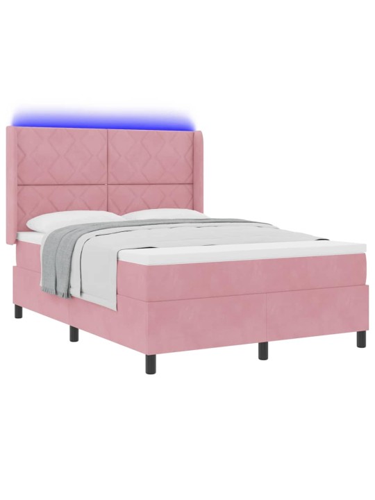 Led box spring gulta ar matraci manuāls rozā 140 x 190 cm samts