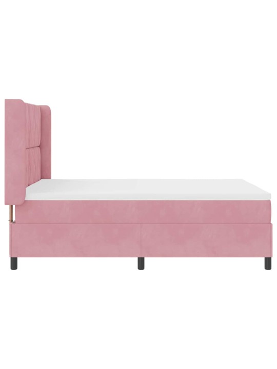 Led box spring gulta ar matraci manuāls rozā 140 x 190 cm samts