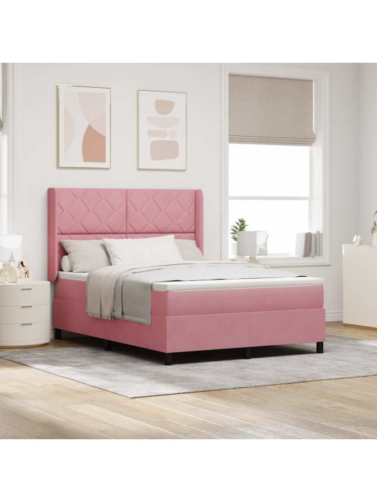 Led box spring gulta ar matraci manuāls rozā 140 x 200 cm samts