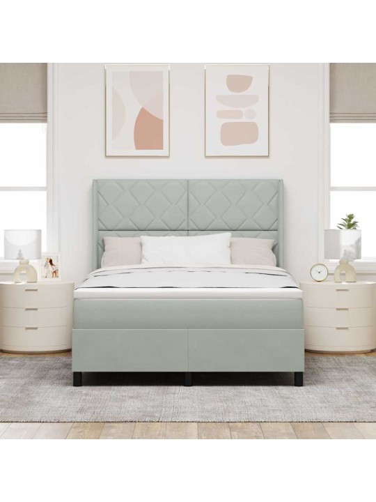 Led box spring gulta ar matraci gaiši pelēka 160 x 200 cm samts