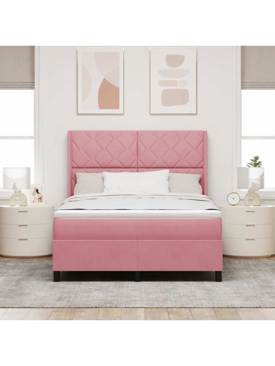 Led box spring gulta ar matraci manuāls rozā 160 x 200 cm samts