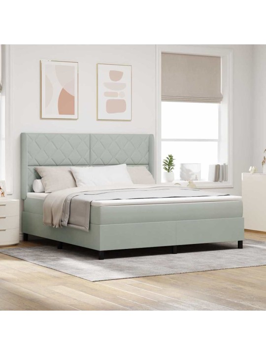 Led box spring gulta ar matraci gaiši pelēks 180 x 200 cm samts