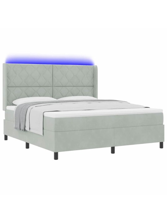 Led box spring gulta ar matraci gaiši pelēks 180 x 200 cm samts