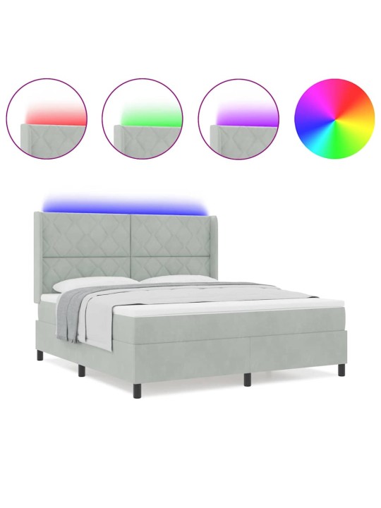 Led box spring gulta ar matraci gaiši pelēks 180 x 200 cm samts