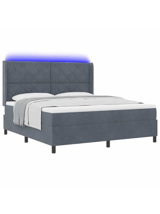 Led box spring gulta ar matraci tumši pelēka 180 x 200 cm samts