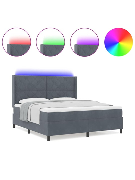 Led box spring gulta ar matraci tumši pelēka 180 x 200 cm samts