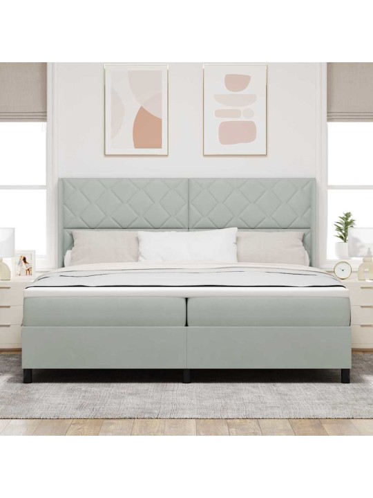 Led box spring gulta ar matraci gaiši pelēks 200 x 200 cm samts