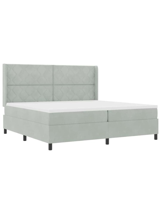 Led box spring gulta ar matraci gaiši pelēks 200 x 200 cm samts
