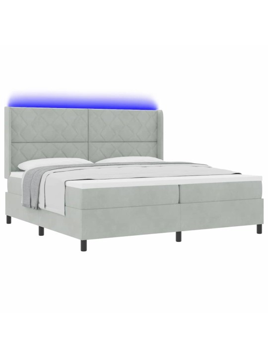 Led box spring gulta ar matraci gaiši pelēks 200 x 200 cm samts
