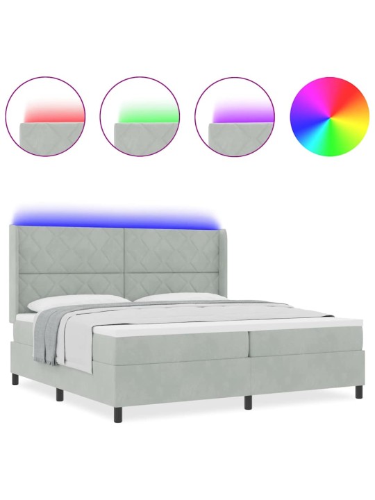 Led box spring gulta ar matraci gaiši pelēks 200 x 200 cm samts