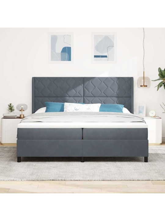 Led box spring gulta ar matraci tumši pelēka 200 x 200 cm samts