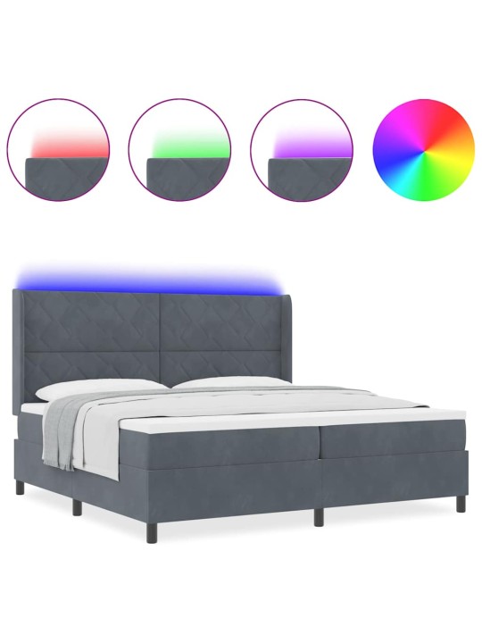 Led box spring gulta ar matraci tumši pelēka 200 x 200 cm samts