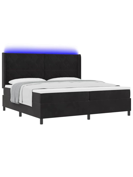 Led box spring gulta ar matraci melna 200 x 200 cm samts