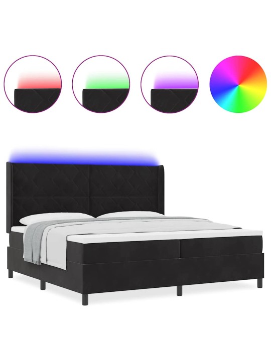 Led box spring gulta ar matraci melna 200 x 200 cm samts